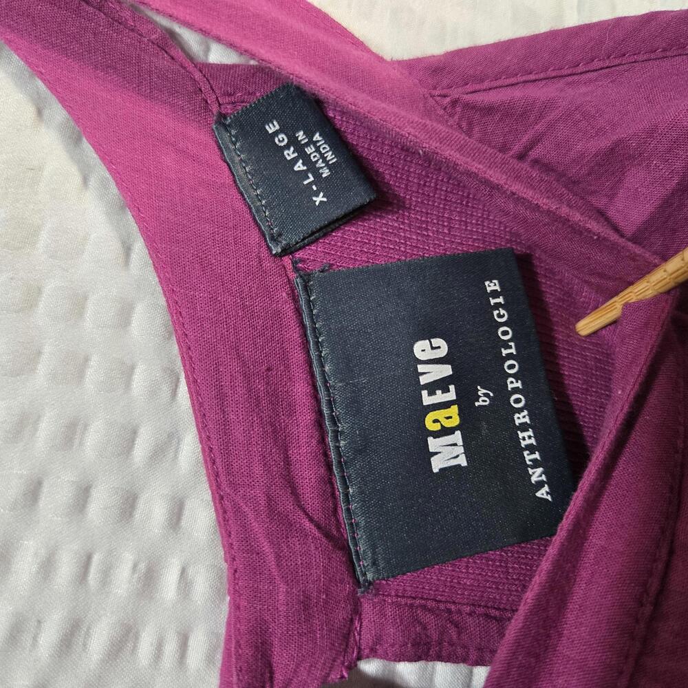 Maeve by Anthro Ruffle Ribbed Knit Halter Tank Top Women's Size XL Berry Fuchsia - Picture 3 of 6